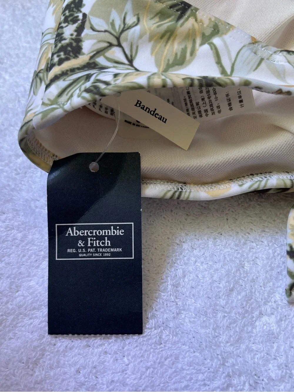 Abercrobie & Fitch Women's Bandeau Bikini Top Cream Floral Small Swimwear